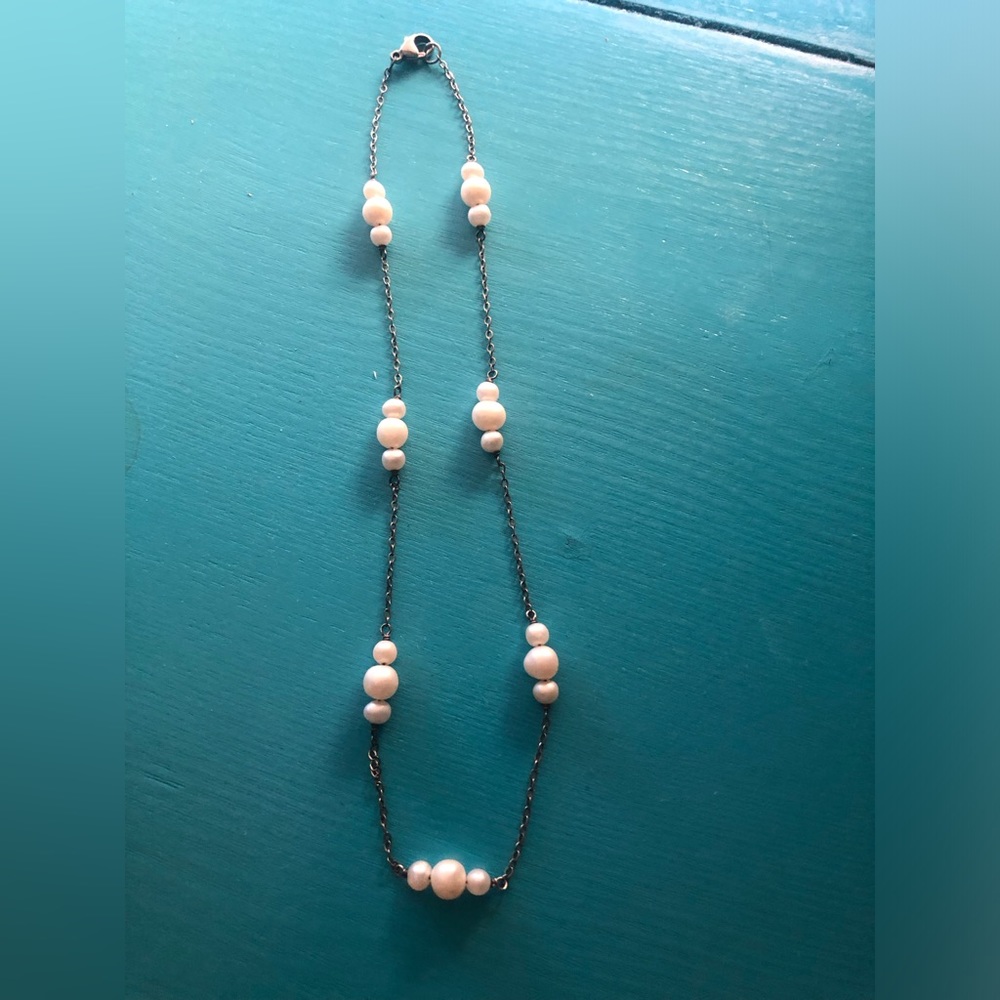 Vintage sterling silver and pearl chain necklace.